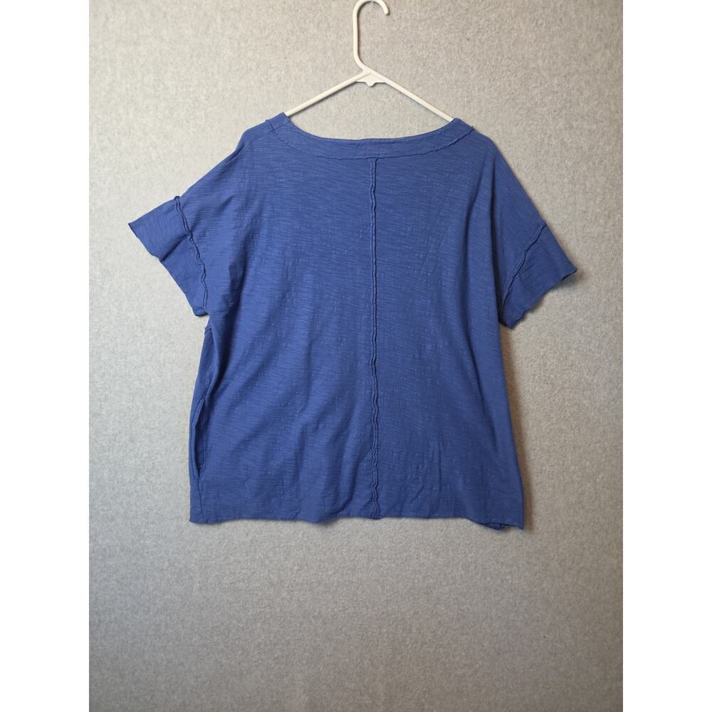 IRIDIUM Cotton Blue Lagenlook SS Frayed Seam Pocket Loose Fit Top Women's XL - Picture 6 of 12